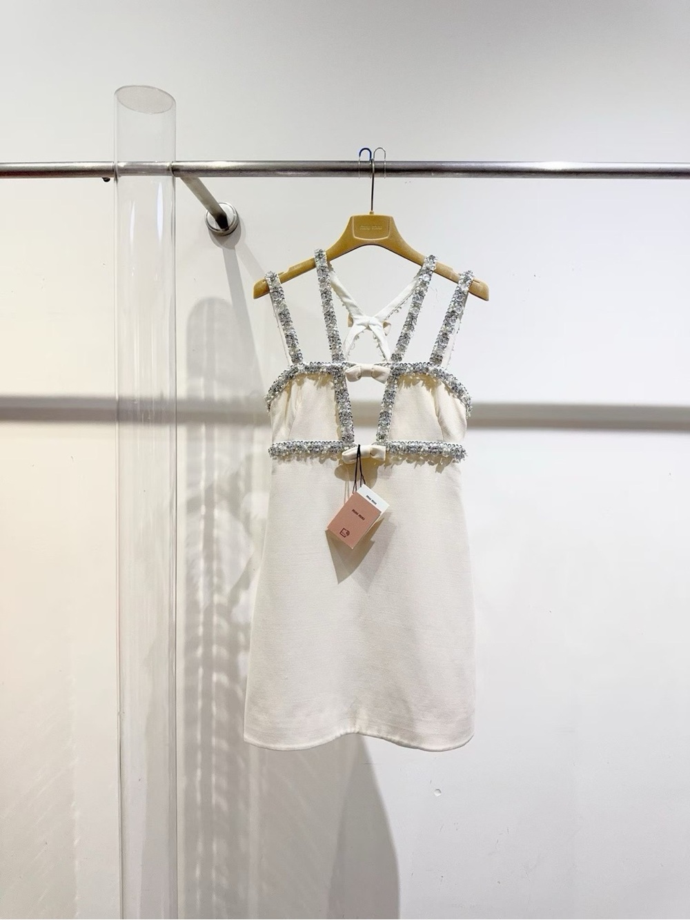 🚩steal Miu Miu White Mini Dress with Silver Trim
